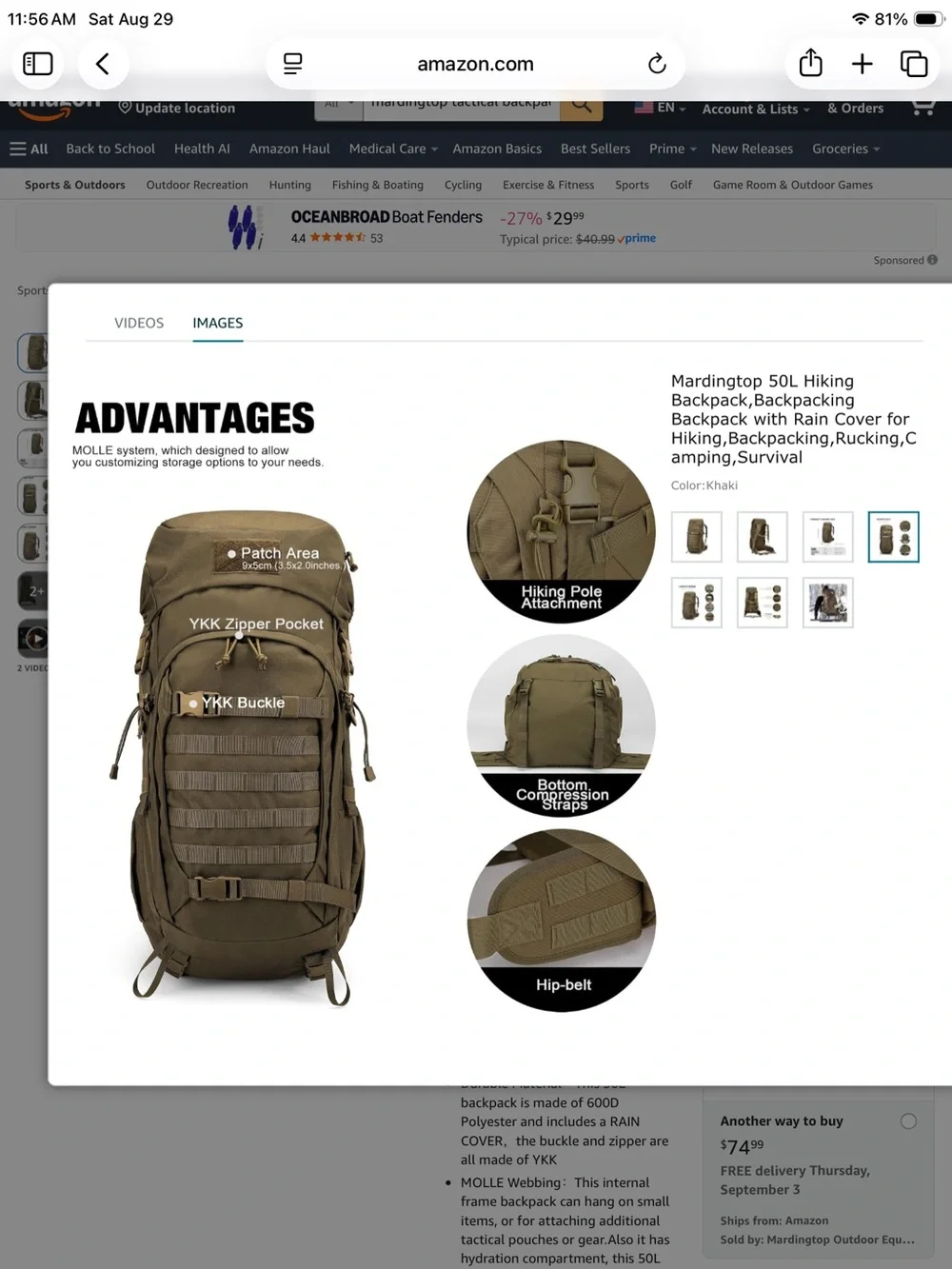 Mardingtop 50L hiking backpack
